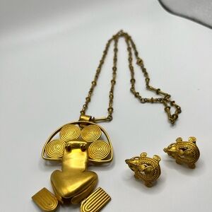 Frog Pin or Pendant on Chain and Earrings